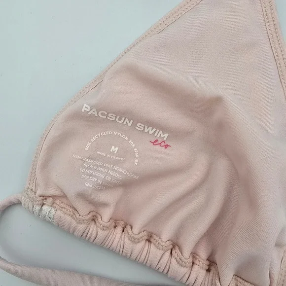 PacSun Swim Eco Pink Lace Trim Triangle Bikini Top Gold Envelope Charm Medium - Picture 4 of 6